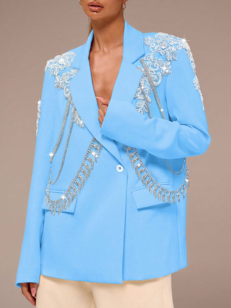Blue Suit with Diamond Chain and Tassel - Luxury Blazer for Men & Women