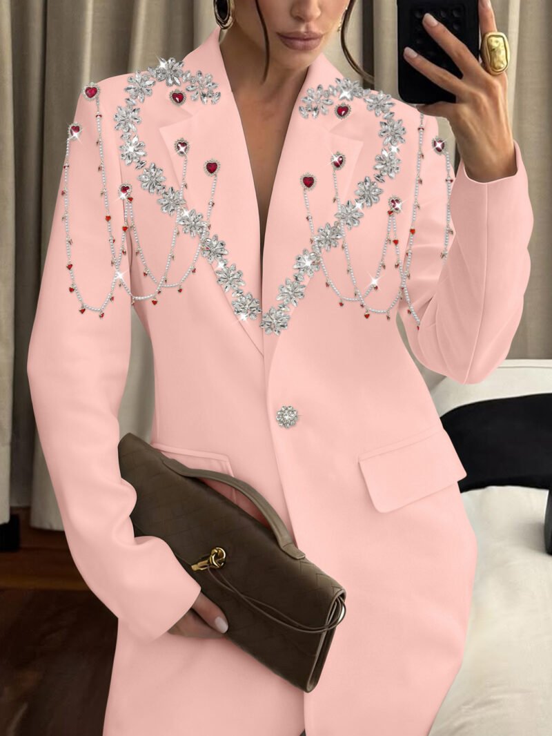 Pink Diamond Heart Tassel Custom Luxury Suit - High-End Formal Wear