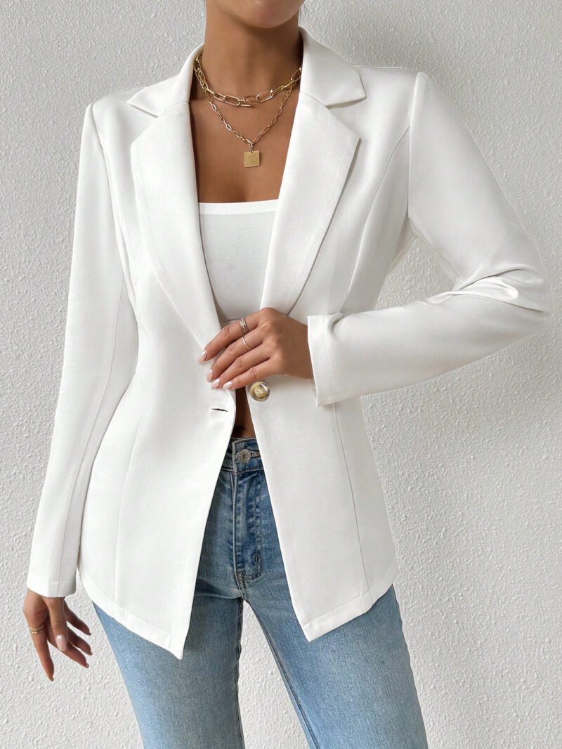 Women's High-End Custom Slim-Fit Blazer with White Open Collar - Elegant Tailored Outerwear
