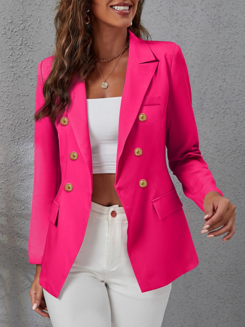 Women's High-End Custom Slim-Fit Blazer - Fuchsia Pink, Open Collar, Triple-Button, Pocket Design